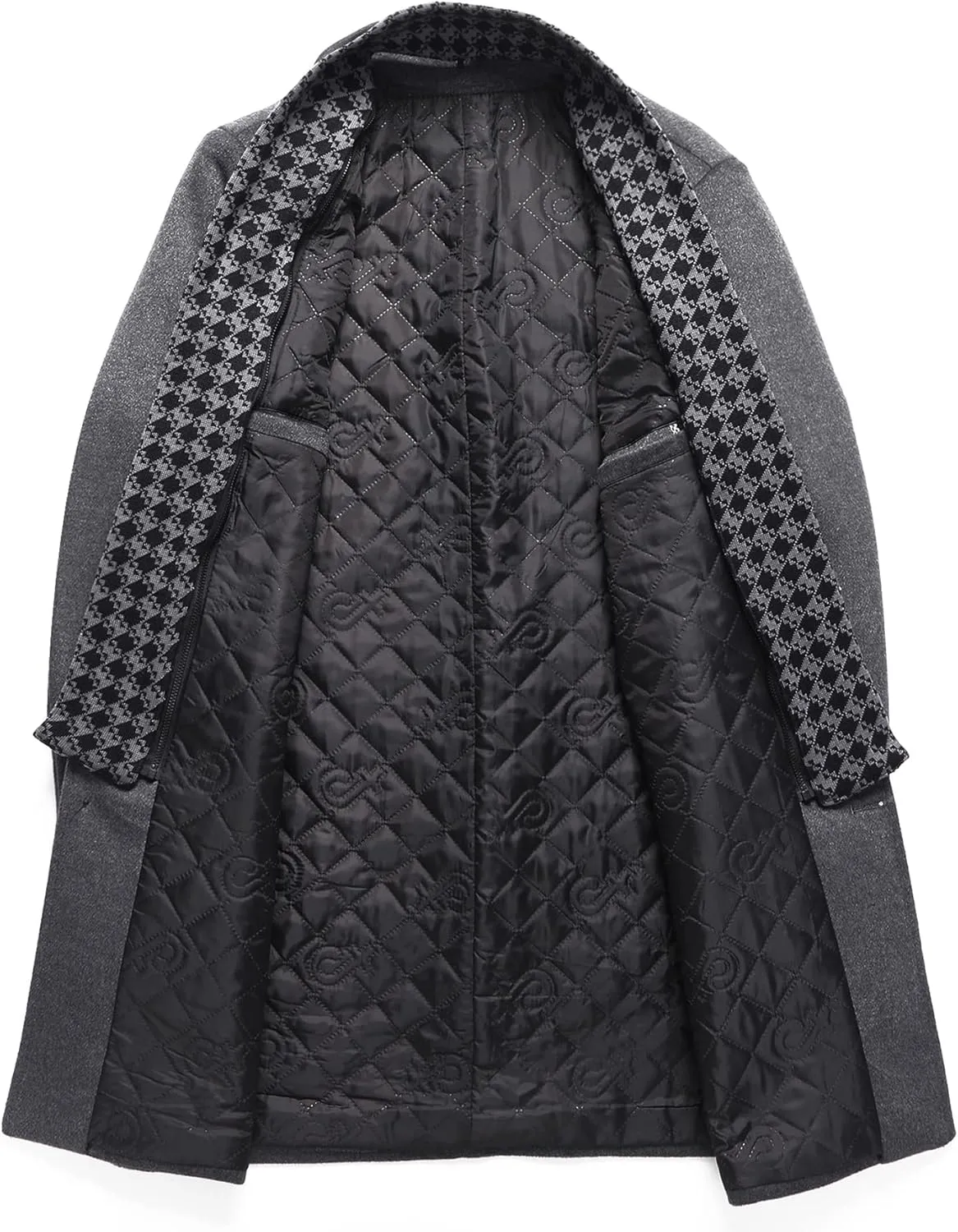 PRIJOUHE Men's Wool Coat Hoodie Long Trench Coat Cotton Casual Woollen Overcoat Jacket