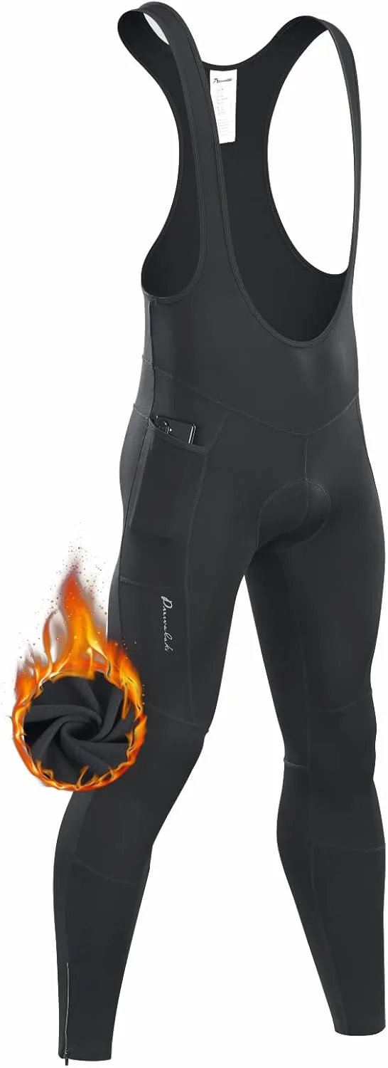 Przewalski Men's Cycling Bib Pants 4D Padded Bike Fleece Lined Thermal Biking Tights Leggings Riding Bicycle Pants