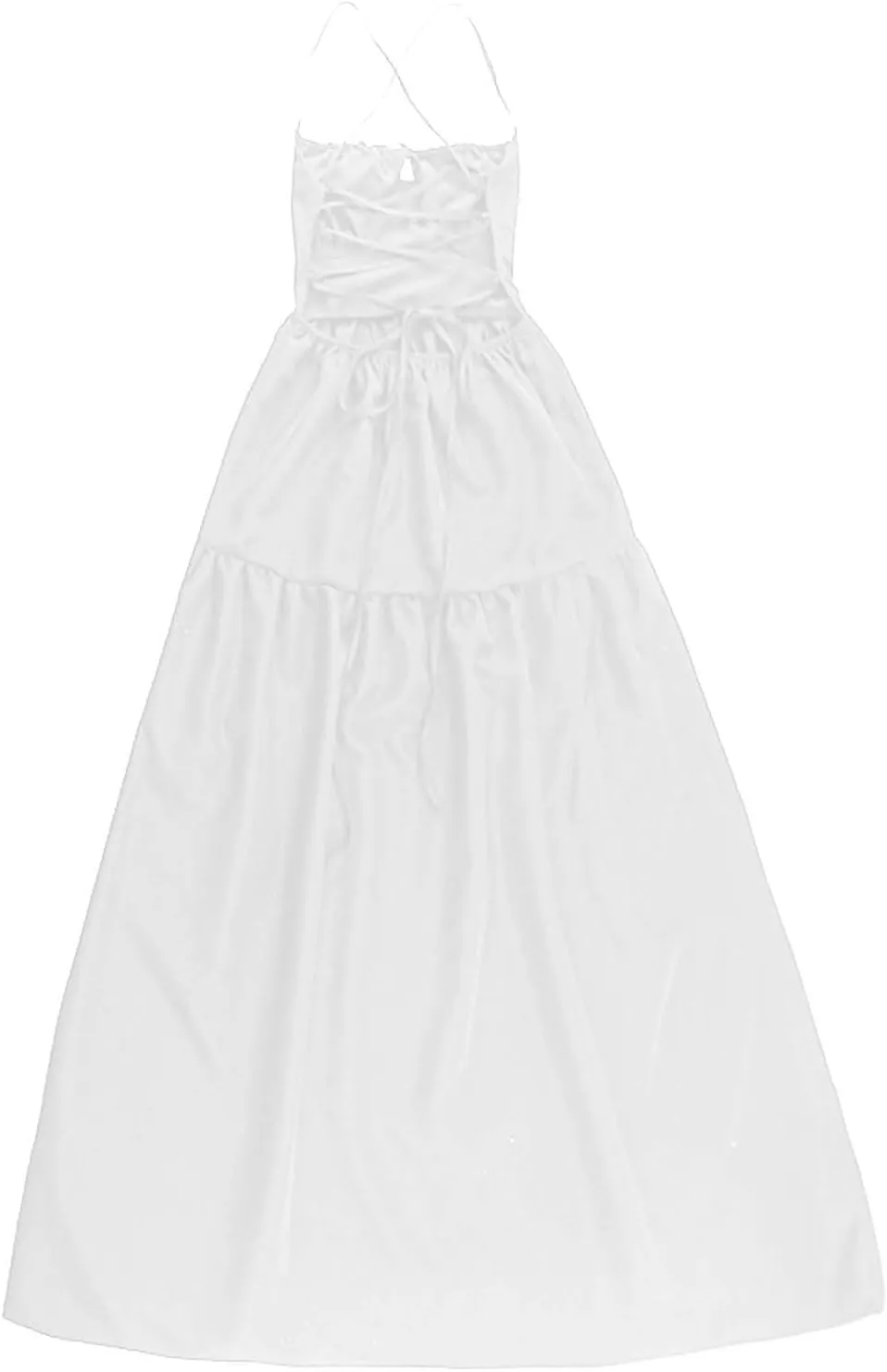 PTOLOCIF Maxi Dresses for Women Sexy Spaghetti Strappy Low Cut Sundress Trendy Sleeveless Tie V Neck Flowy Boho Beach Dress
