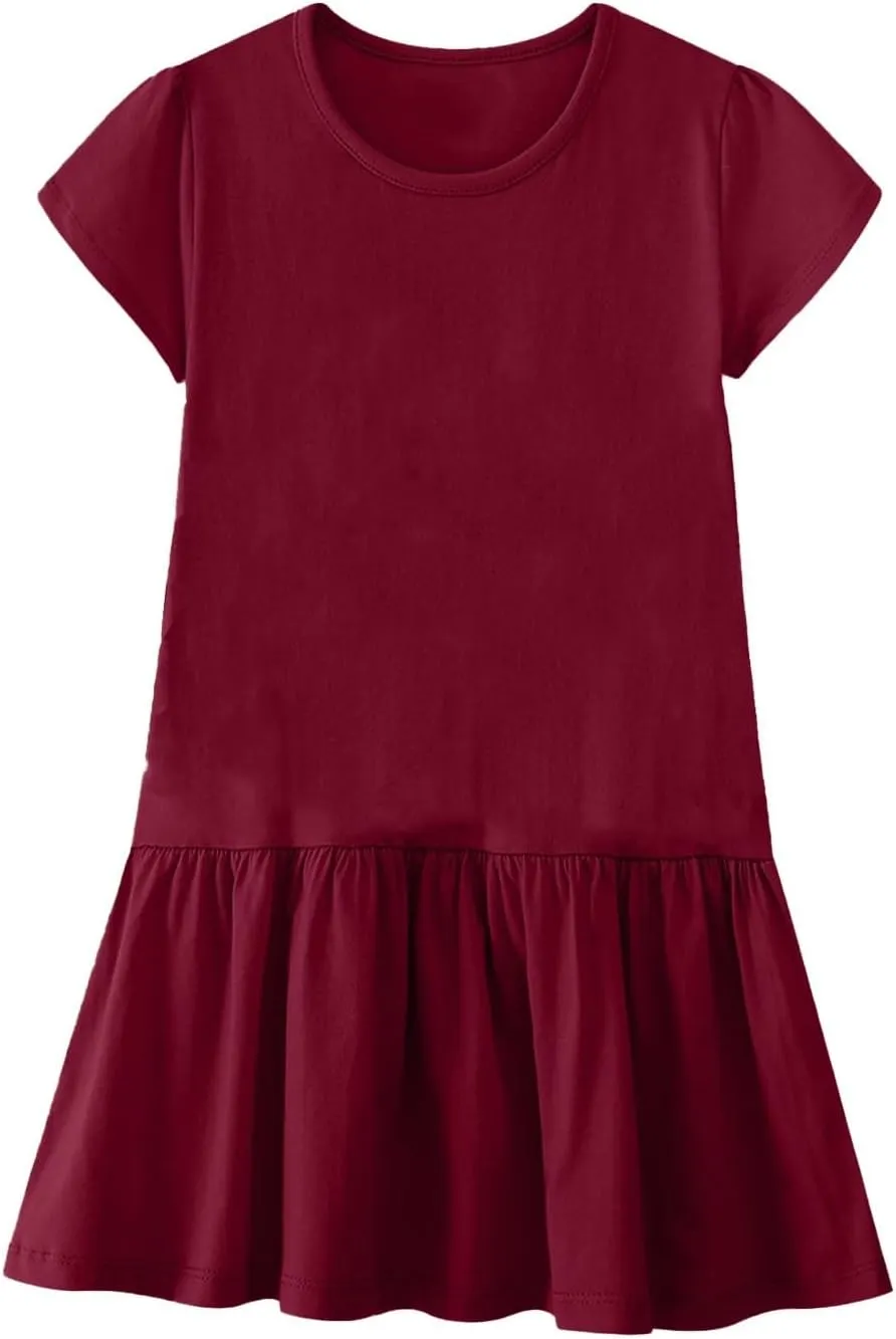 PTOLOCIF T Shirt Dress for Women Womens Summer Casual Short Sleeve Ruffle Hem Tunic Dress Crewneck Loose Mini Sundresses