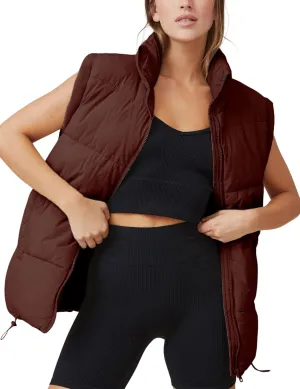 Puffer Vest Women Sleeveless Quilted Zip Up Stand Collar Oversized Coat Outwear with Pocket