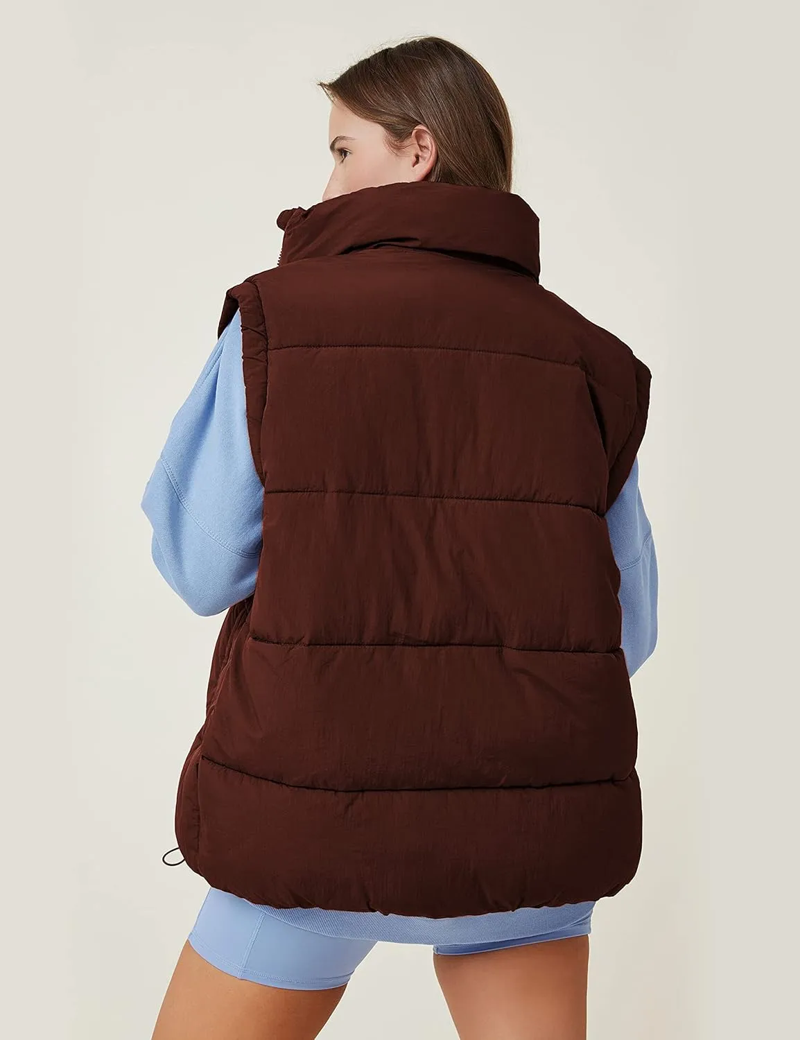 Puffer Vest Women Sleeveless Quilted Zip Up Stand Collar Oversized Coat Outwear with Pocket