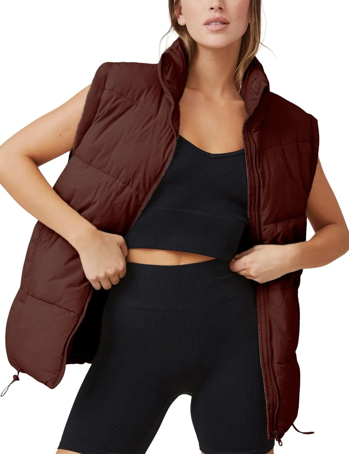 Puffer Vest Women Sleeveless Quilted Zip Up Stand Collar Oversized Coat Outwear with Pocket