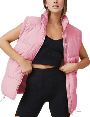 Puffer Vest Women Sleeveless Quilted Zip Up Stand Collar Oversized Coat Outwear with Pocket