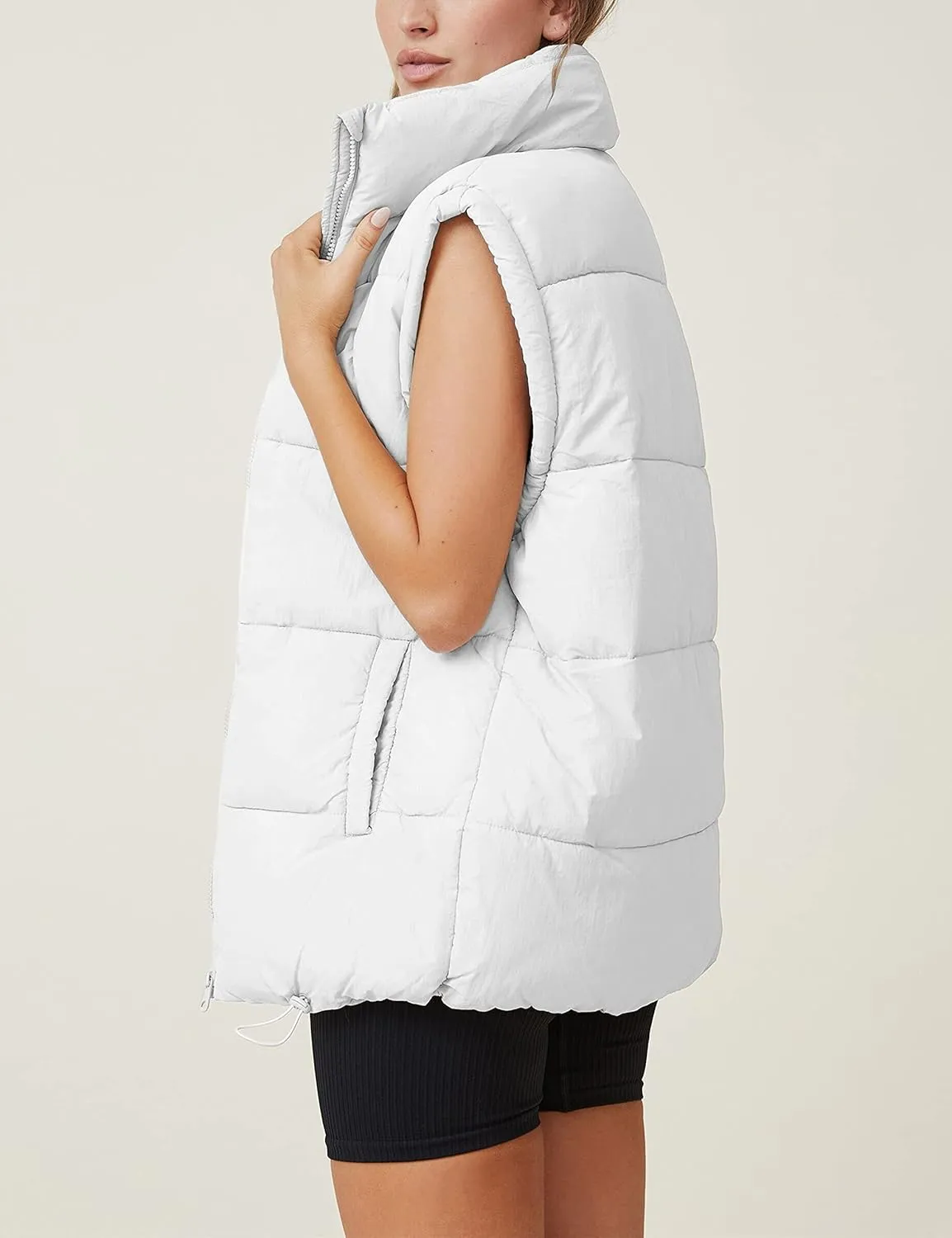 Puffer Vest Women Sleeveless Quilted Zip Up Stand Collar Oversized Coat Outwear with Pocket