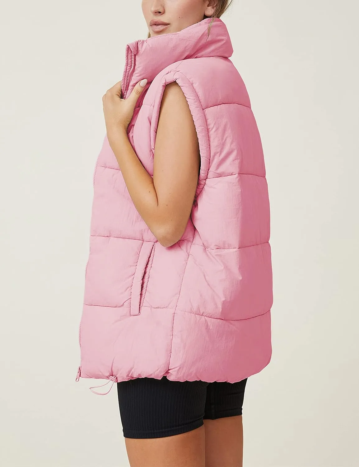 Puffer Vest Women Sleeveless Quilted Zip Up Stand Collar Oversized Coat Outwear with Pocket