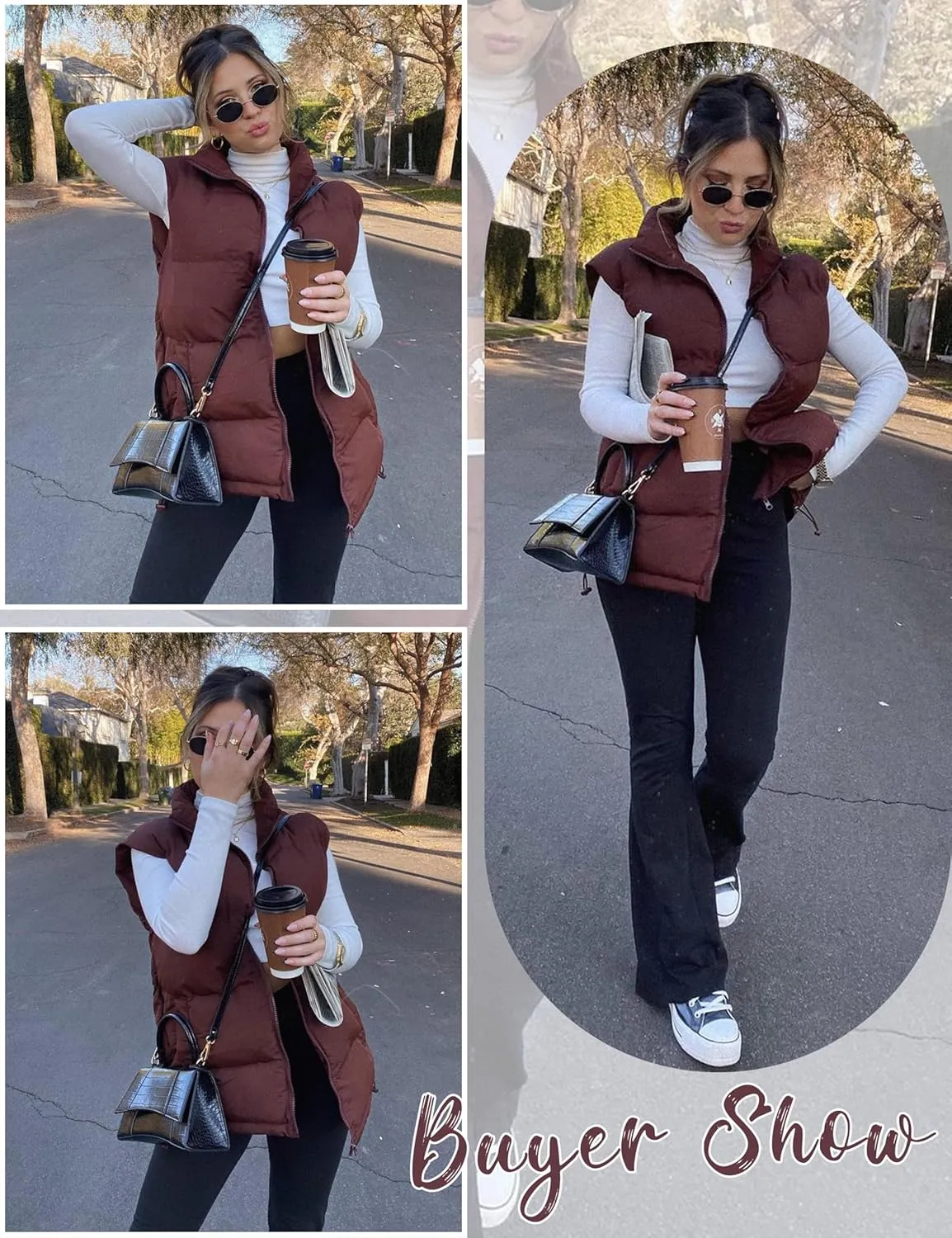 Puffer Vest Women Sleeveless Quilted Zip Up Stand Collar Oversized Coat Outwear with Pocket