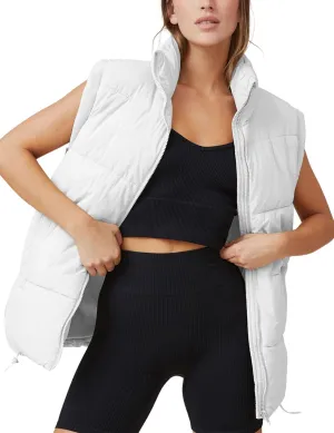 Puffer Vest Women Sleeveless Quilted Zip Up Stand Collar Oversized Coat Outwear with Pocket