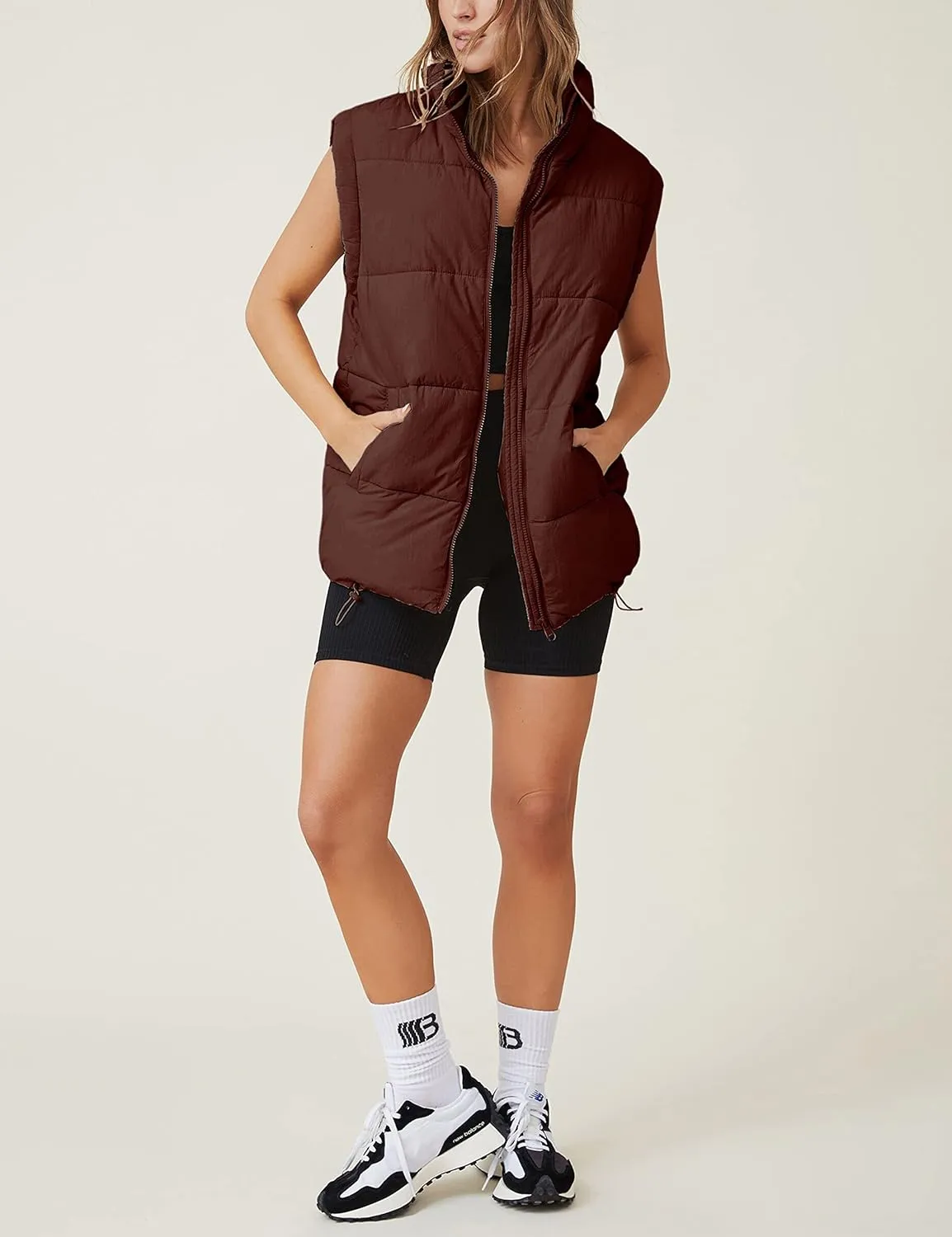Puffer Vest Women Sleeveless Quilted Zip Up Stand Collar Oversized Coat Outwear with Pocket