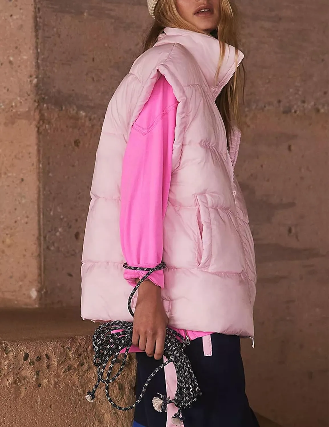 Puffer Vest Women Sleeveless Quilted Zip Up Stand Collar Oversized Coat Outwear with Pocket