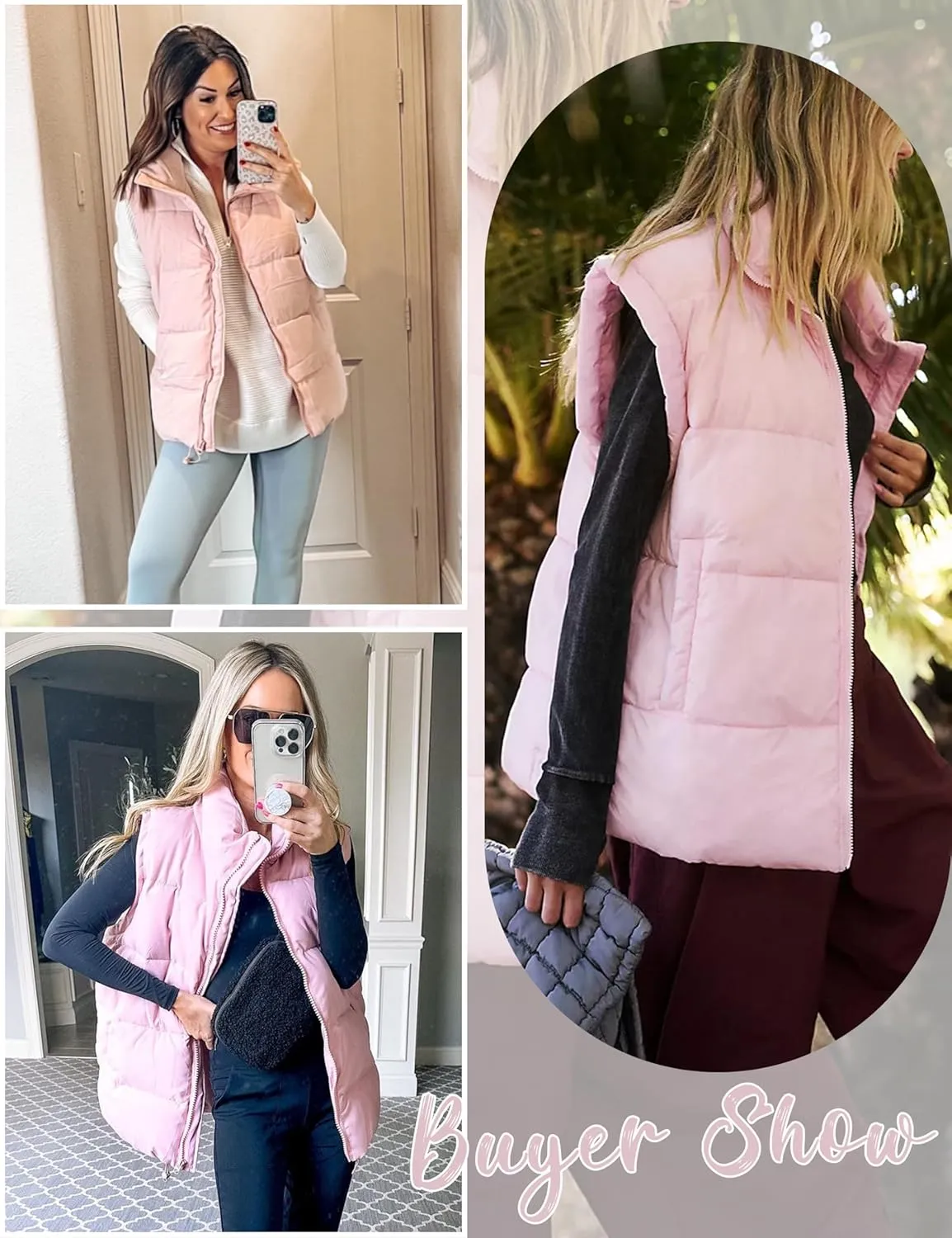 Puffer Vest Women Sleeveless Quilted Zip Up Stand Collar Oversized Coat Outwear with Pocket