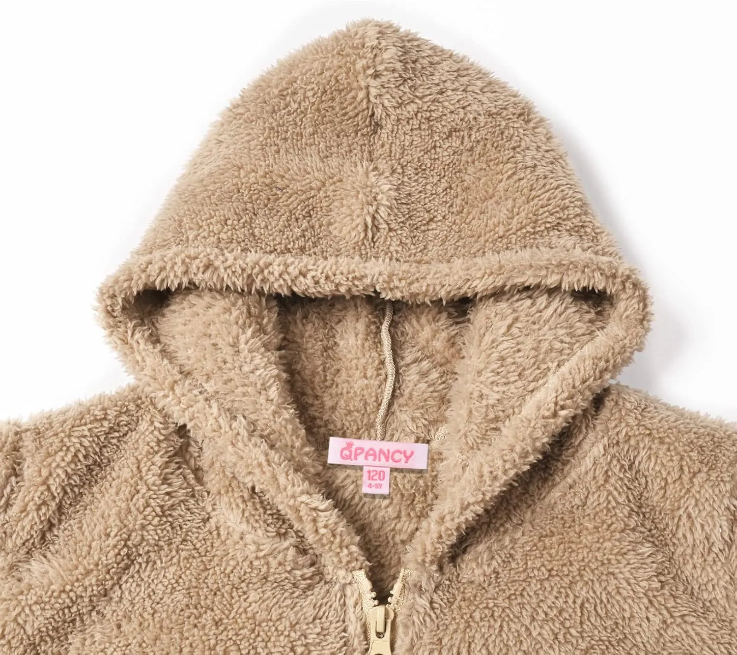 QPANCY Girls Fuzzy Sherpa Coat Full Zip Hoodie Fleece Jacket with Pockets Fall Winter Outwear