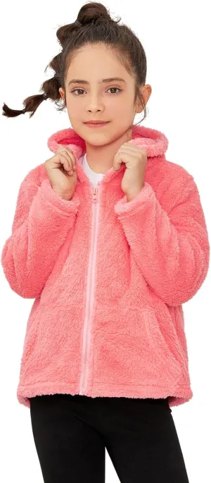 QPANCY Girls Fuzzy Sherpa Coat Full Zip Hoodie Fleece Jacket with Pockets Fall Winter Outwear