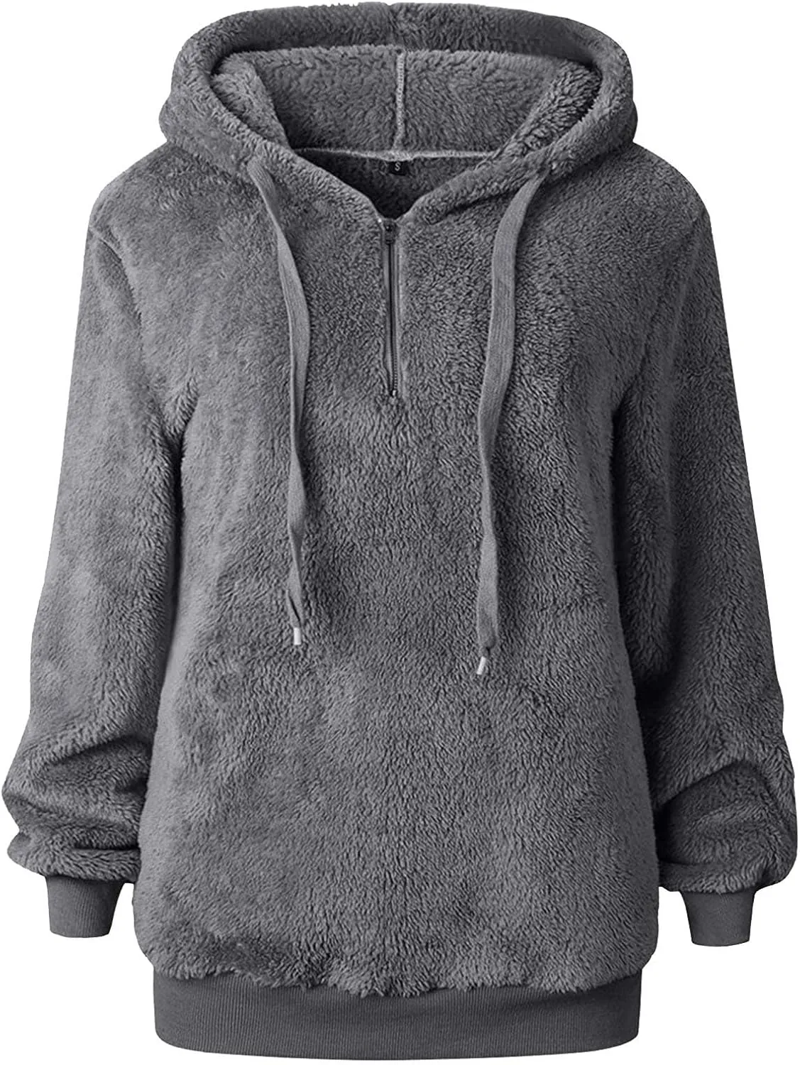 Quarter Zip Hoodies for Women Long Fleece Plus Size Drawstring Sweatshirt Solid Color Casual Winter Pocket Pullover