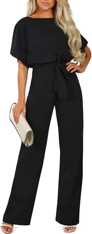 QUEENIE VISCONTI Women Summer Wide Leg Jumpsuit - Casual Long Pants Rompers Vacation Dressy Playsuit