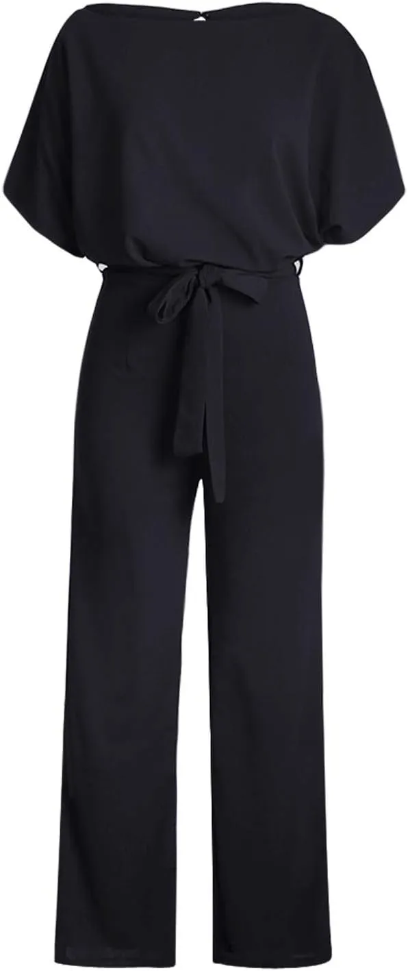 QUEENIE VISCONTI Women Summer Wide Leg Jumpsuit - Casual Long Pants Rompers Vacation Dressy Playsuit