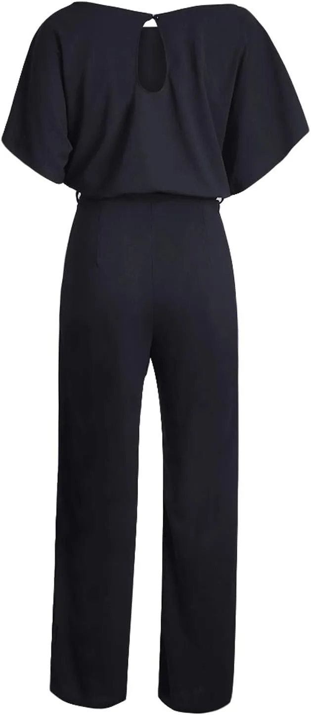 QUEENIE VISCONTI Women Summer Wide Leg Jumpsuit - Casual Long Pants Rompers Vacation Dressy Playsuit