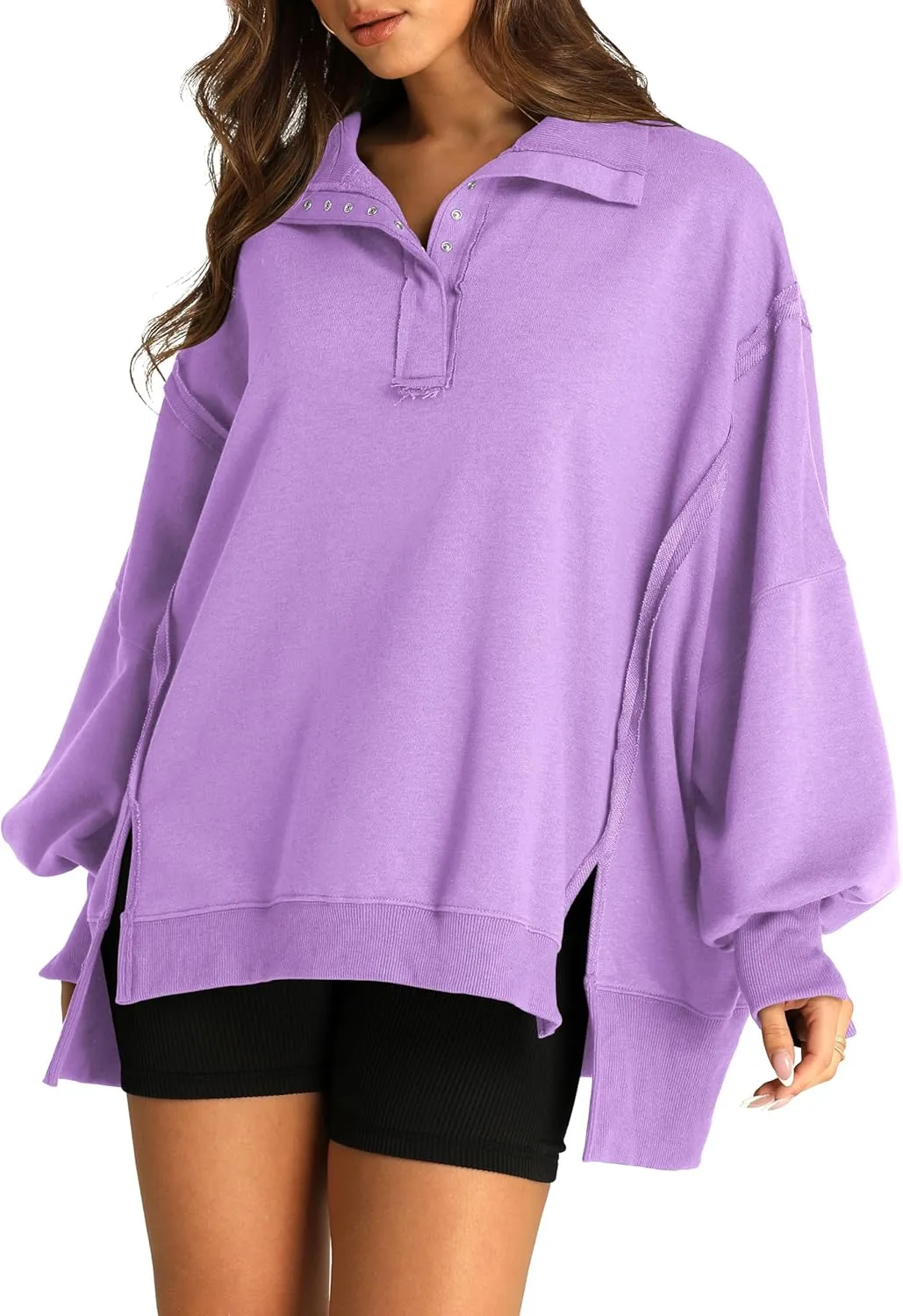 RUBZOOF Oversized Sweatshirt for Women Trendy Button Henley Neck Pullover Long Sleeve Tops Casual Fall Clothes XS-XL