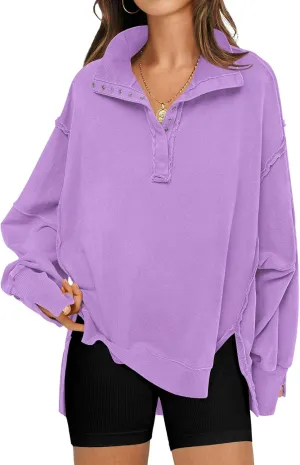 RUBZOOF Oversized Sweatshirt for Women Trendy Button Henley Neck Pullover Long Sleeve Tops Casual Fall Clothes XS-XL