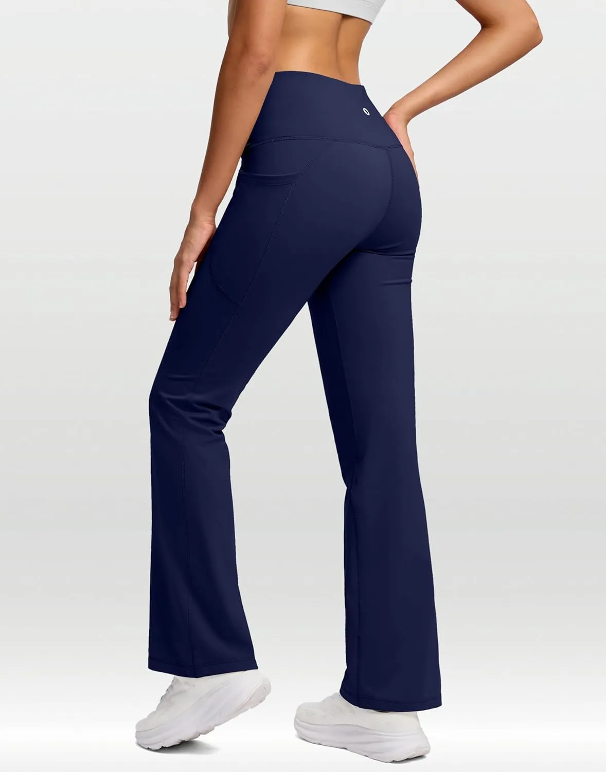 SANTINY Women's Fleece Lined Pants with Pockets Crossover Yoga Pants 28.5"/30.5"/32" Thermal Warm Flare Leggings for Women