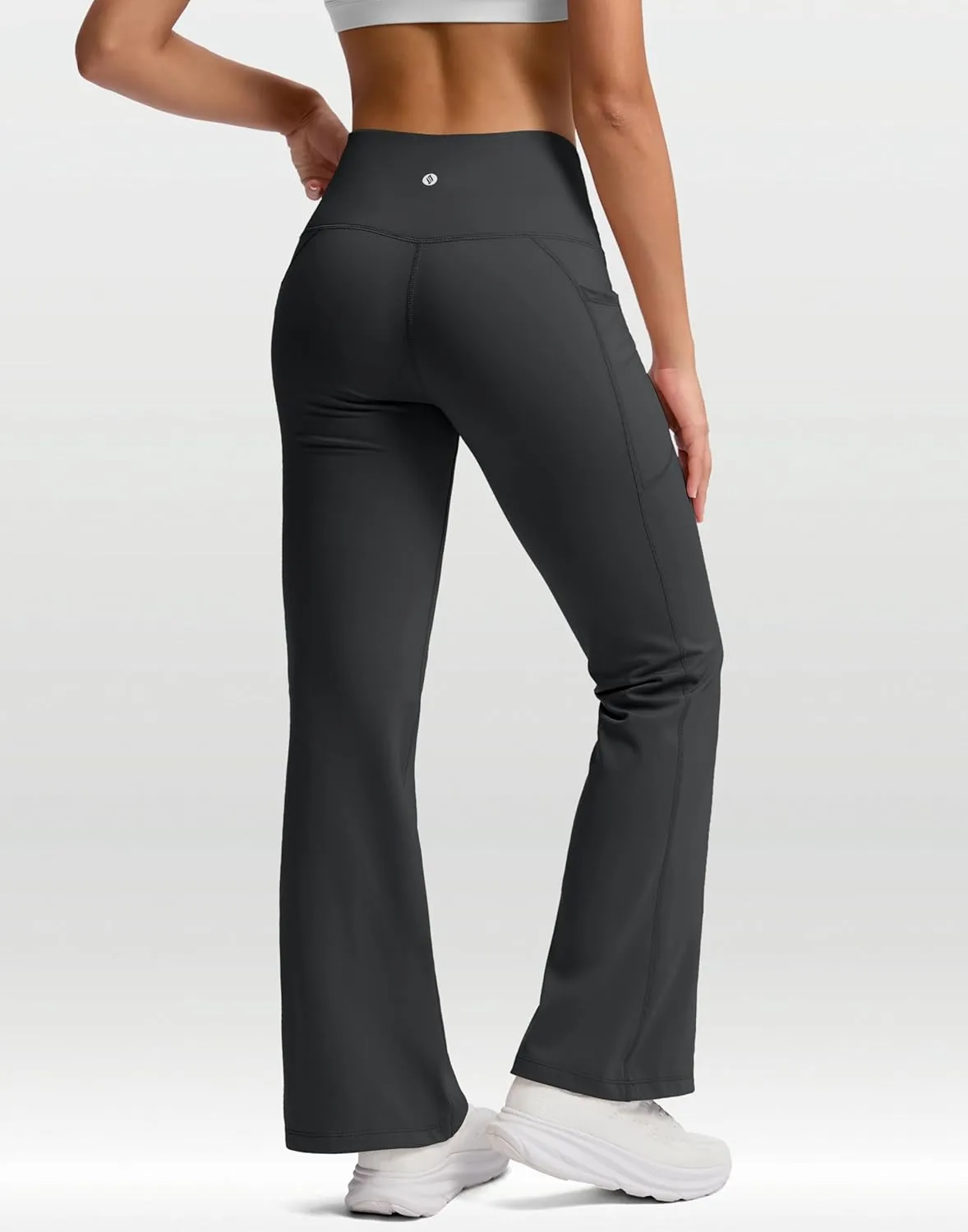 SANTINY Women's Fleece Lined Pants with Pockets Crossover Yoga Pants 28.5"/30.5"/32" Thermal Warm Flare Leggings for Women