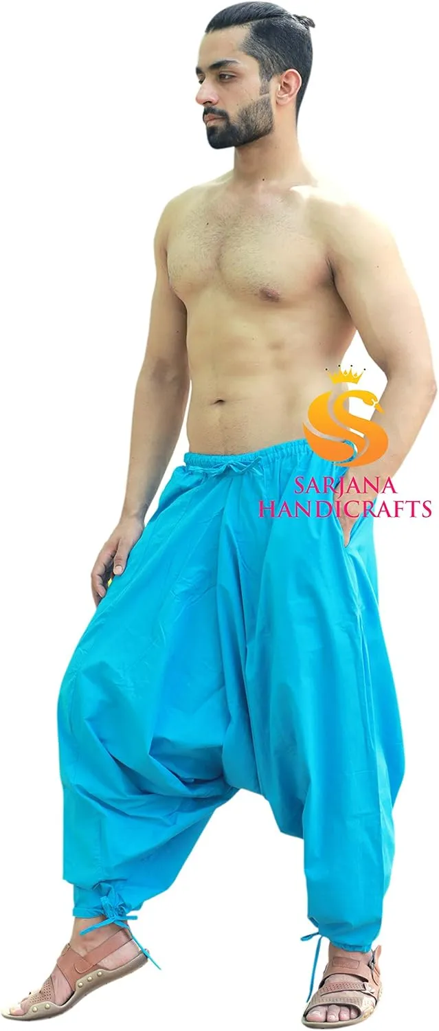 SARJANA HANDICRAFTS Men's Cotton Harem Yoga Baggy Genie Boho Pants
