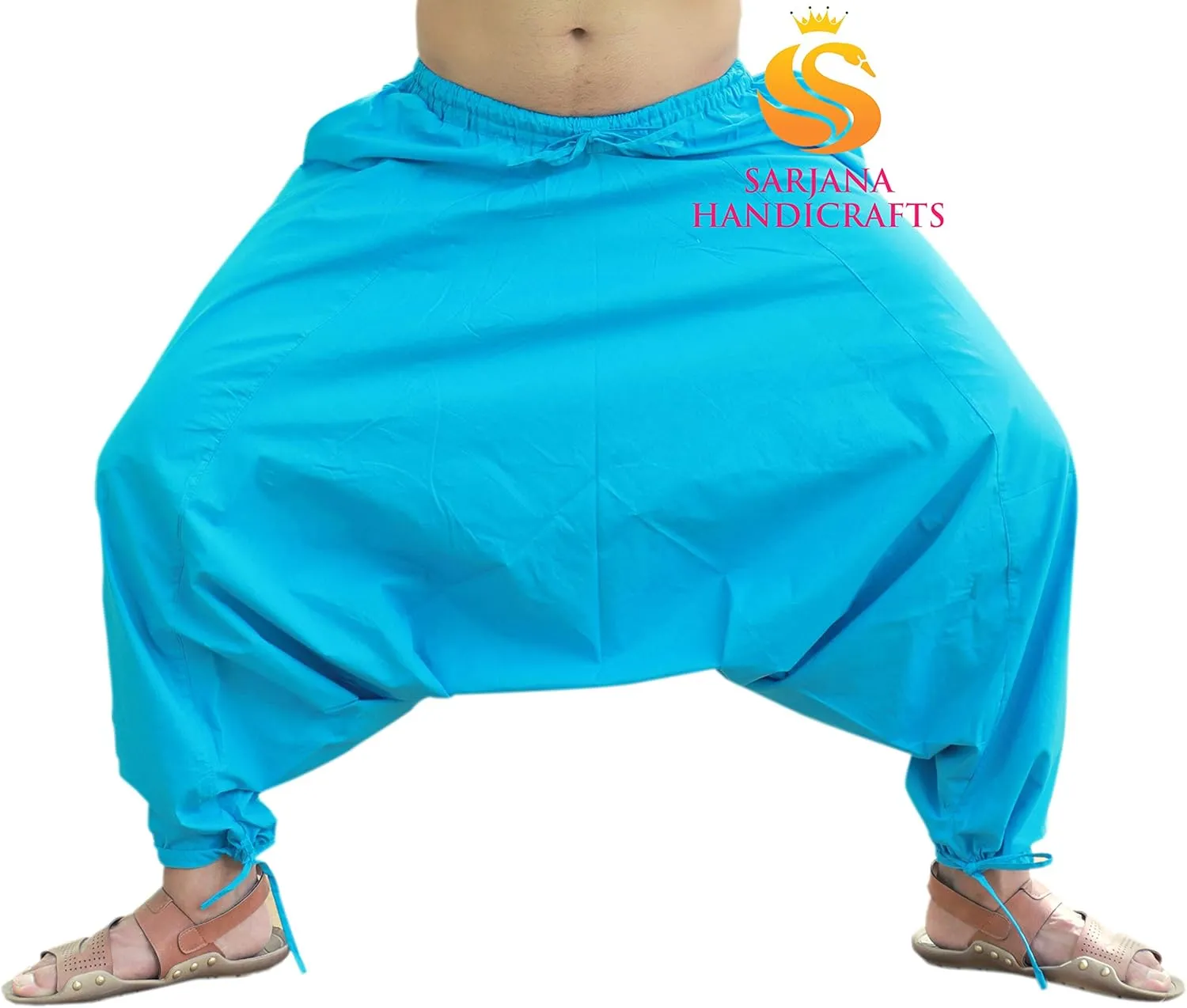 SARJANA HANDICRAFTS Men's Cotton Harem Yoga Baggy Genie Boho Pants
