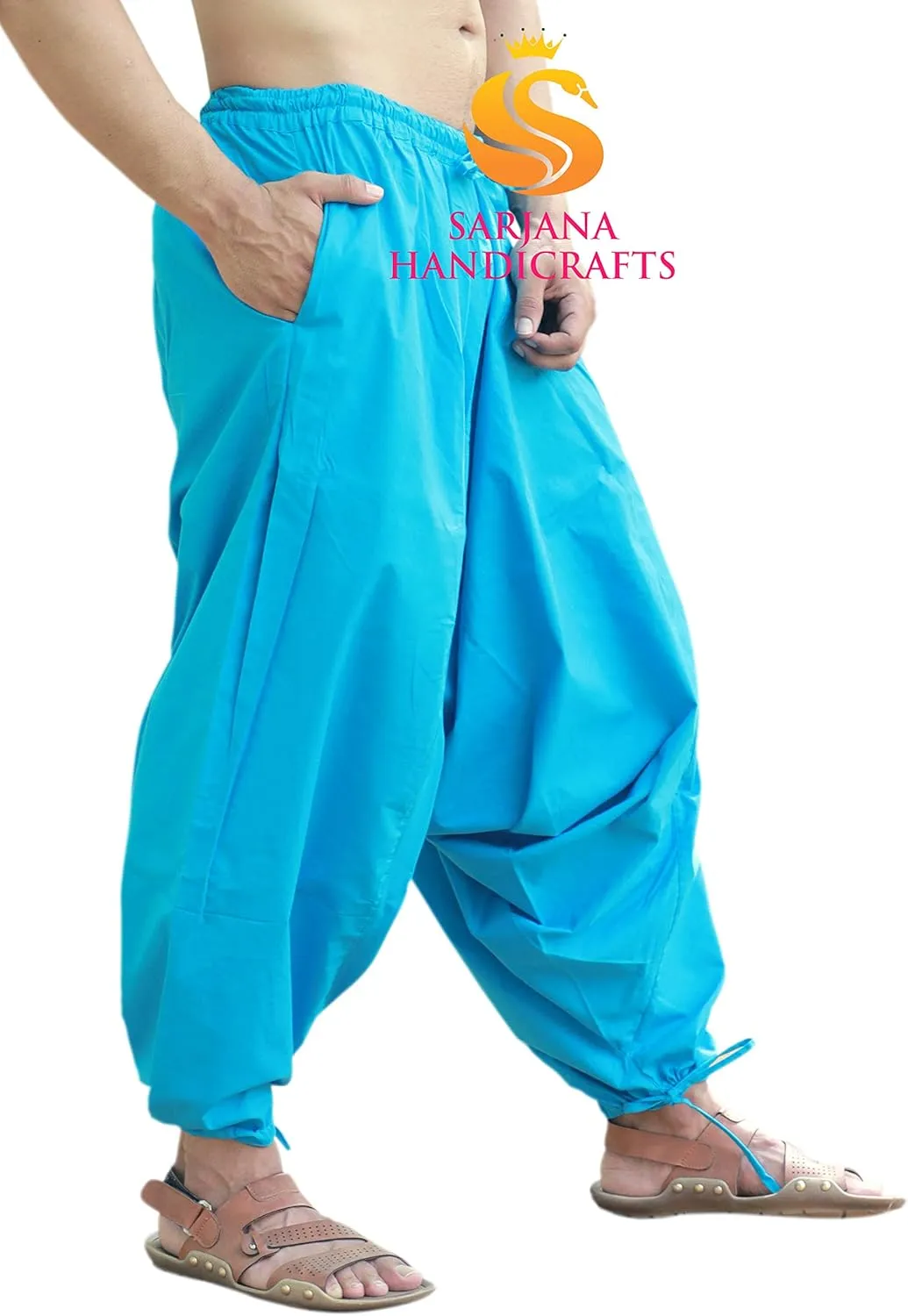 SARJANA HANDICRAFTS Men's Cotton Harem Yoga Baggy Genie Boho Pants