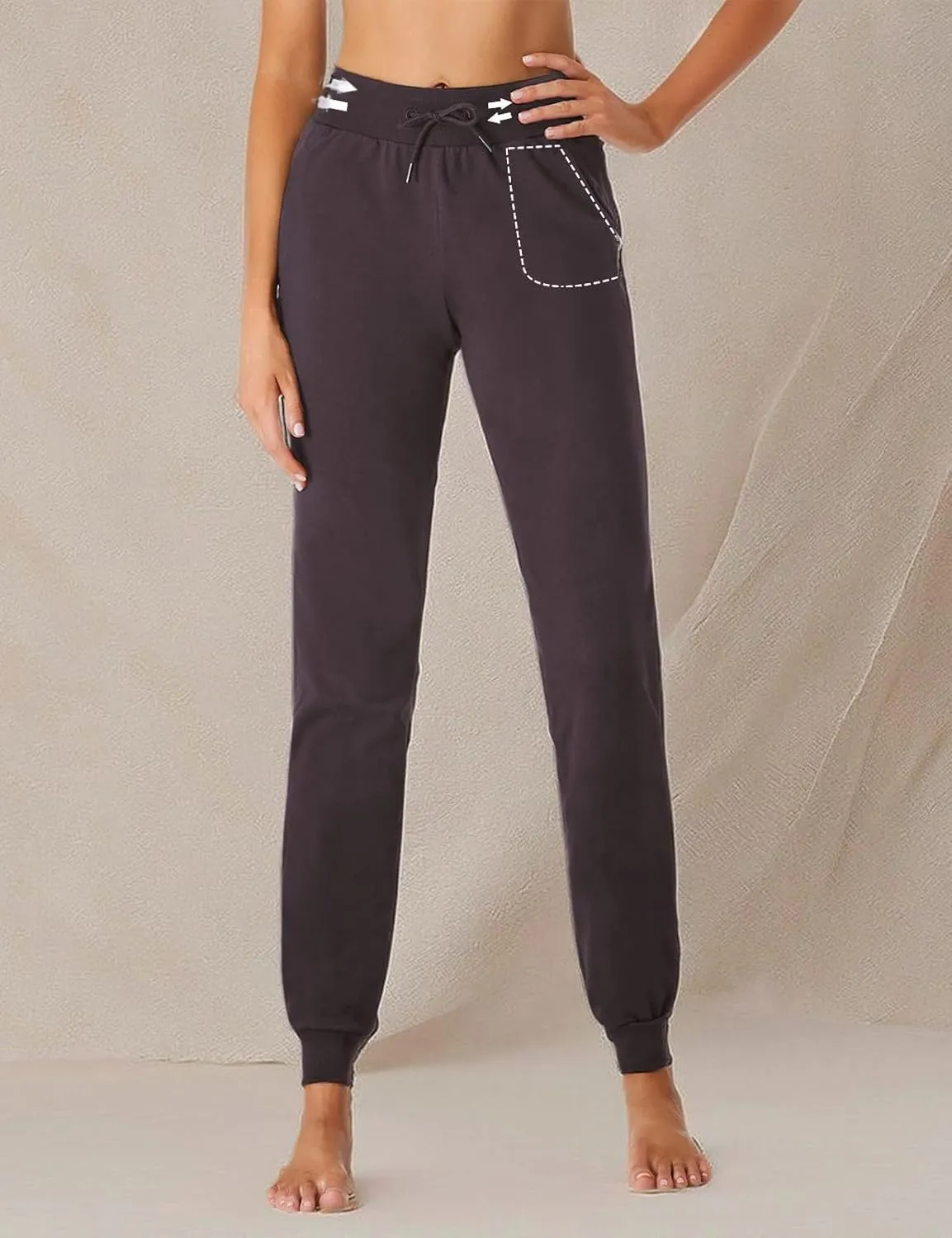 SEVEGO Tall Women's 30/32/34/36 Inseam Jogger Lightweight Cotton Sweatpants Zipper Pockets Running Long Sweat Pants