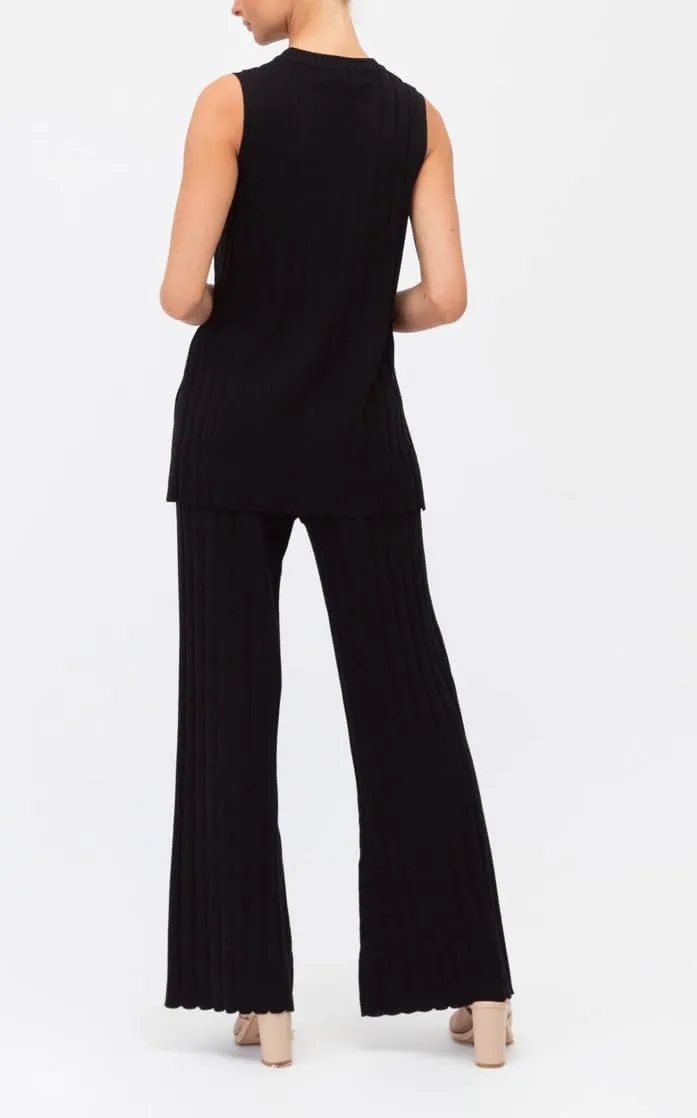 Sexy Two Pieces Knit Pants Set for Women Y2K 2Pcs Matching Set Strapless Tube Top Pleated Wide Leg Flare Pants Suit