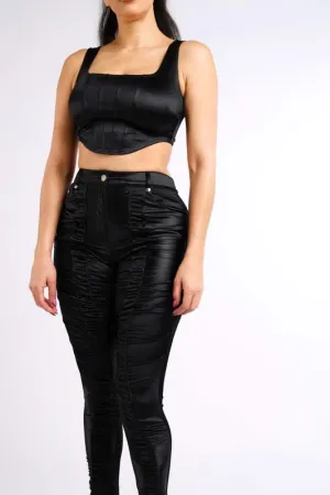 SHIRRING PANTS - BLACK