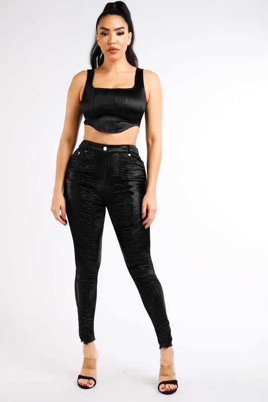 SHIRRING PANTS - BLACK