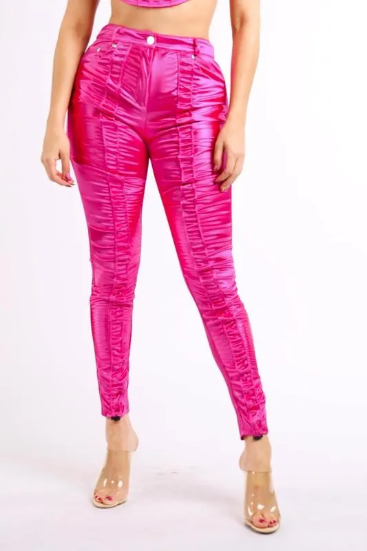 SHIRRING PANTS - BLUE