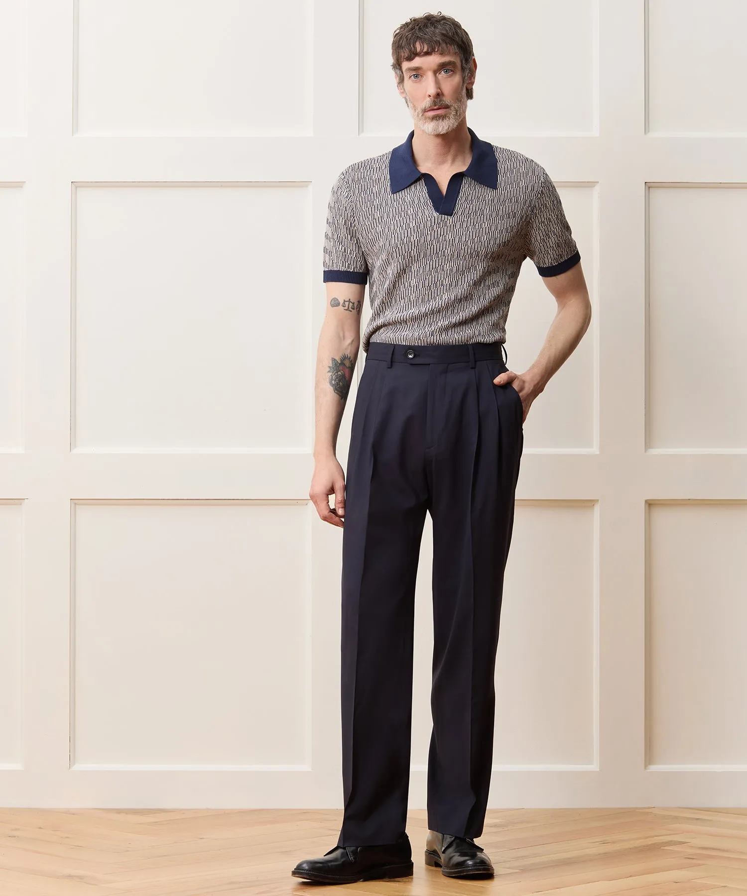 Silk-Cotton Skip-Stitch Montauk Sweater Polo