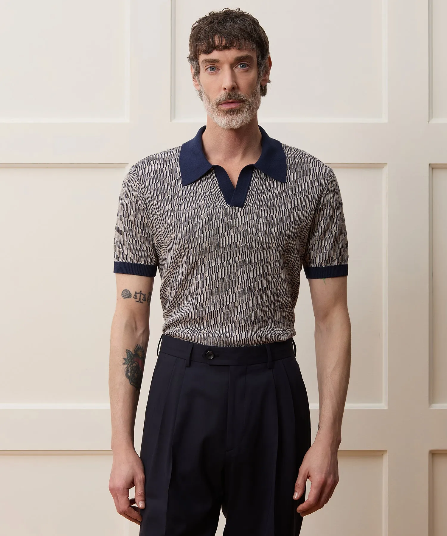 Silk-Cotton Skip-Stitch Montauk Sweater Polo