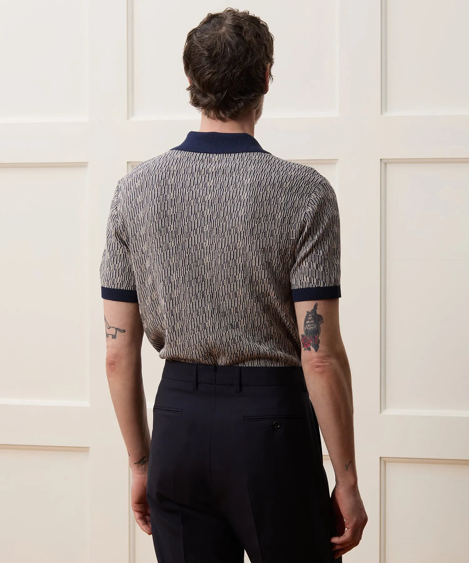 Silk-Cotton Skip-Stitch Montauk Sweater Polo