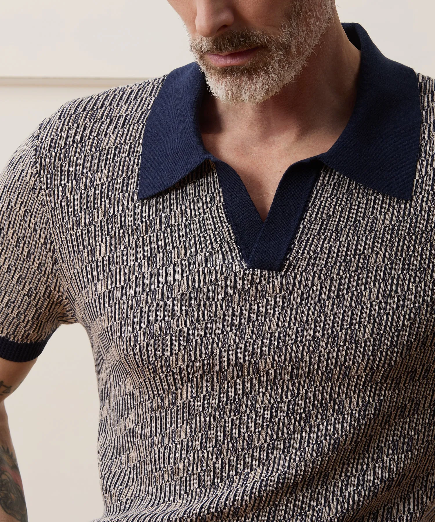 Silk-Cotton Skip-Stitch Montauk Sweater Polo