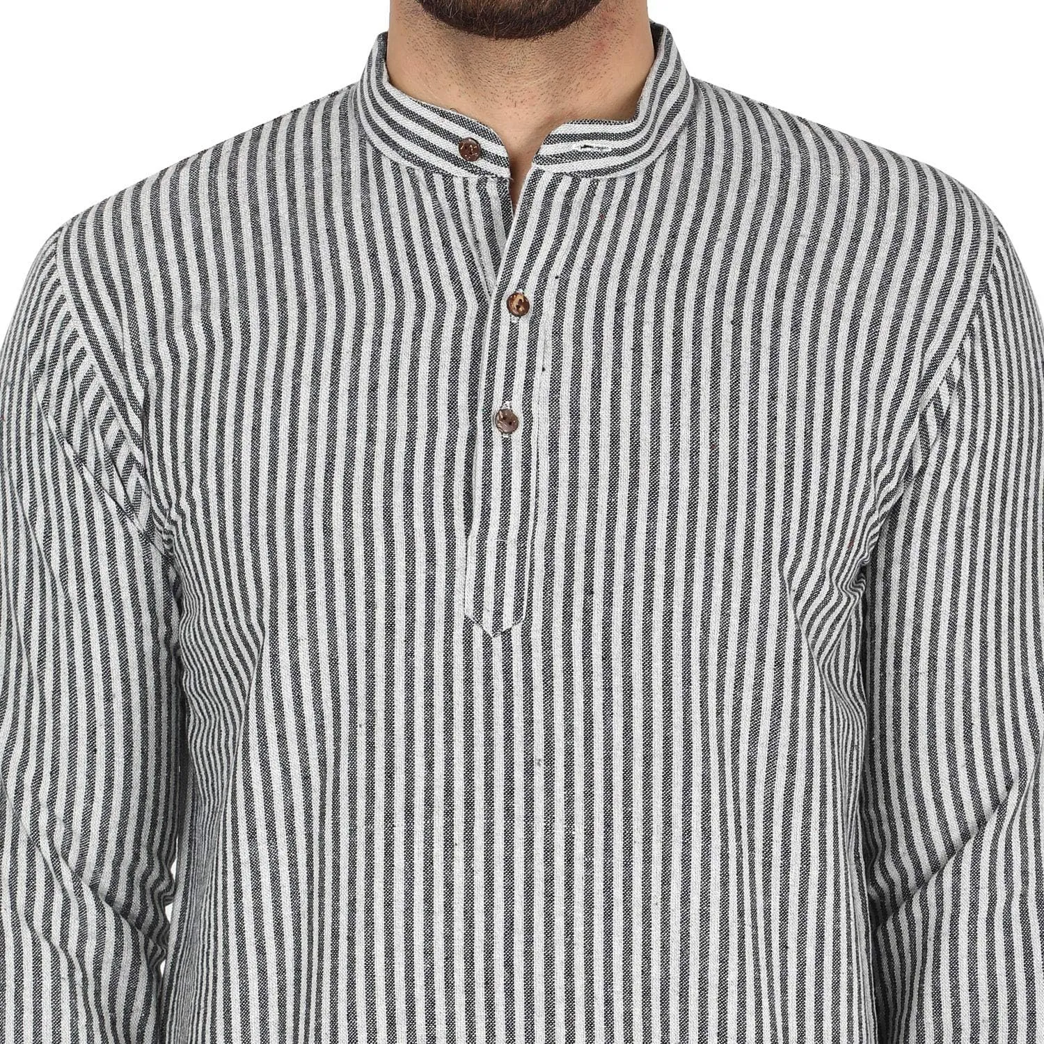 SKAVIJ Men's Handloom Cotton Solid Kurta Mandarin Collar Straight Regular Henley Shirt