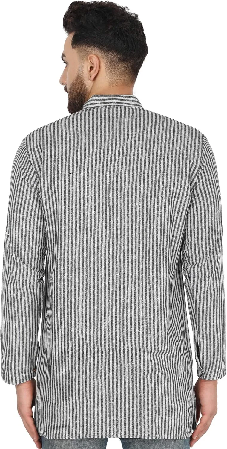SKAVIJ Men's Handloom Cotton Solid Kurta Mandarin Collar Straight Regular Henley Shirt