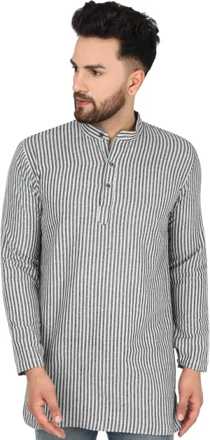SKAVIJ Men's Handloom Cotton Solid Kurta Mandarin Collar Straight Regular Henley Shirt