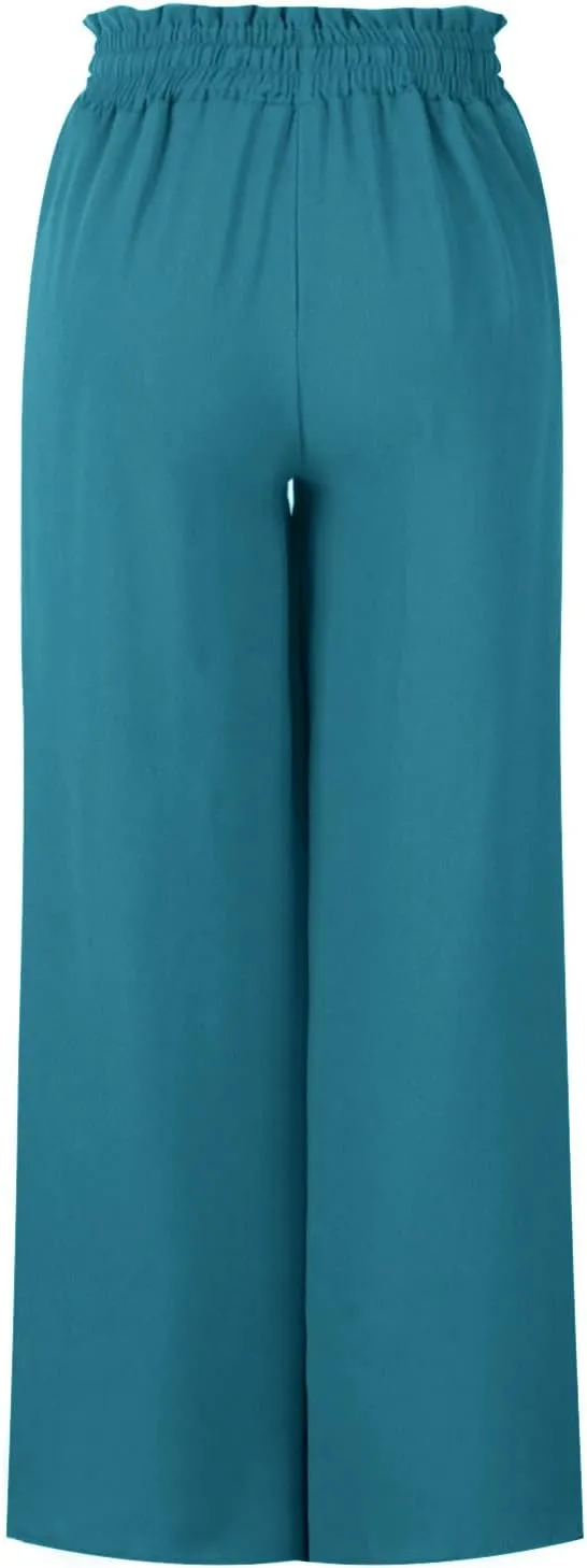 SMIDOW Palazzo Pants for Women Dressy Casual 2024 High Waist Wide Leg Flowy Pants Loose Long Lounge Trousers