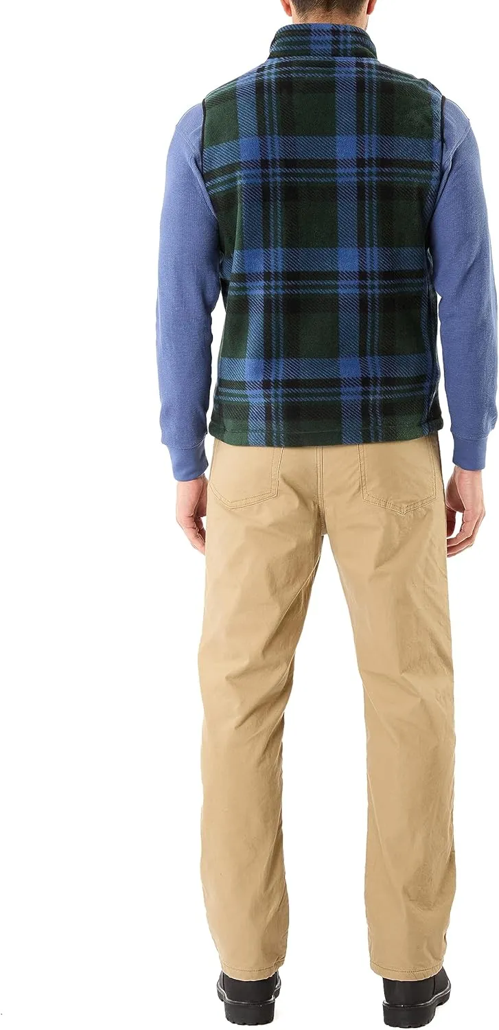 Smith's Workwear Men's Sherpa-Lined Plaid Micro Polarfleece Vest with Zip Pockets