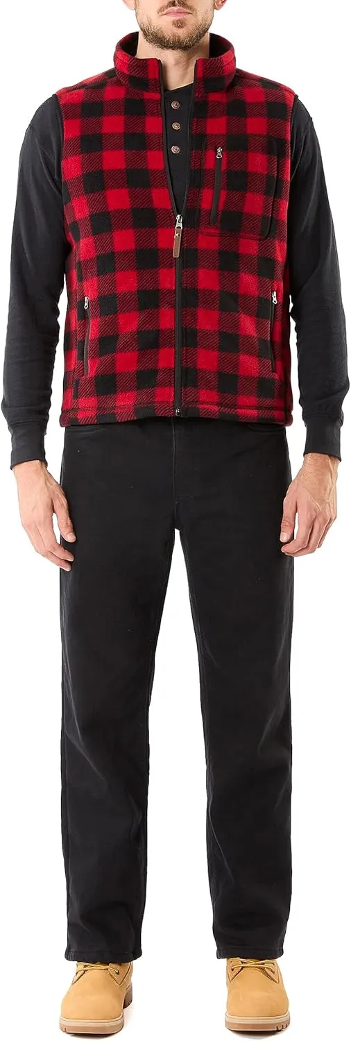Smith's Workwear Men's Sherpa-Lined Plaid Micro Polarfleece Vest with Zip Pockets
