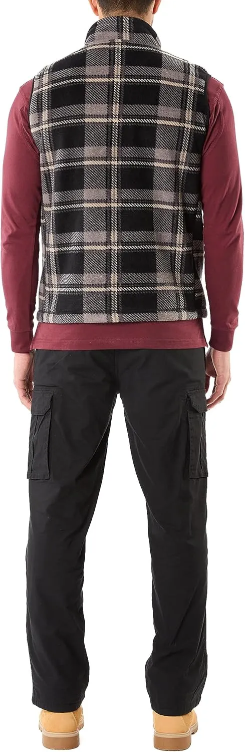 Smith's Workwear Men's Sherpa-Lined Plaid Micro Polarfleece Vest with Zip Pockets