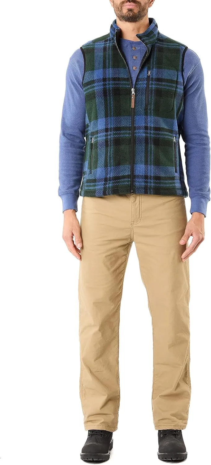 Smith's Workwear Men's Sherpa-Lined Plaid Micro Polarfleece Vest with Zip Pockets