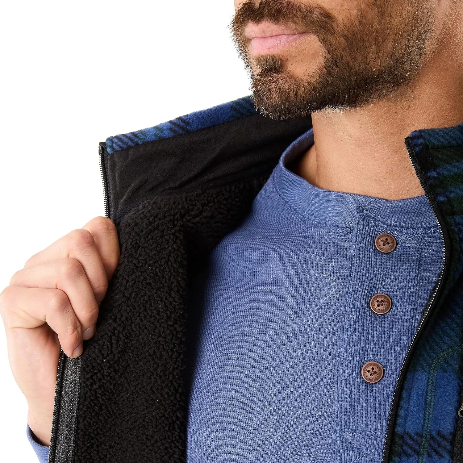 Smith's Workwear Men's Sherpa-Lined Plaid Micro Polarfleece Vest with Zip Pockets