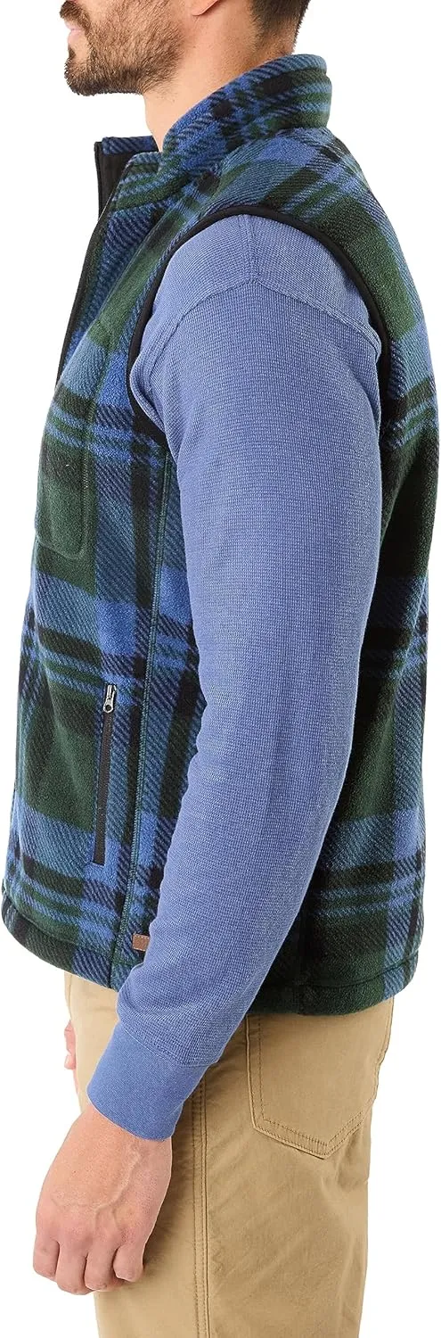 Smith's Workwear Men's Sherpa-Lined Plaid Micro Polarfleece Vest with Zip Pockets