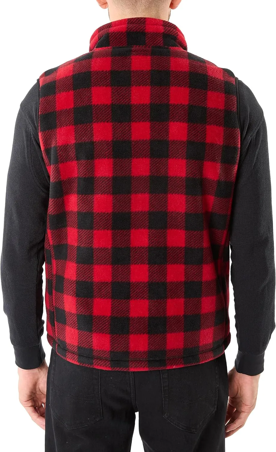 Smith's Workwear Men's Sherpa-Lined Plaid Micro Polarfleece Vest with Zip Pockets