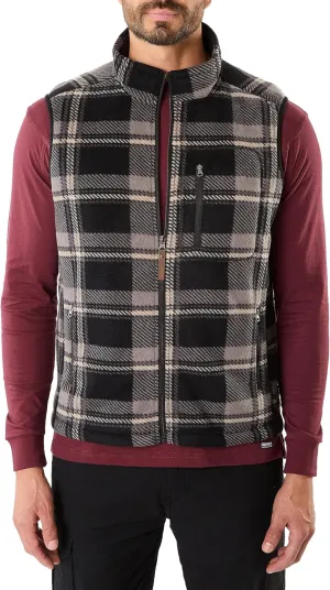 Smith's Workwear Men's Sherpa-Lined Plaid Micro Polarfleece Vest with Zip Pockets