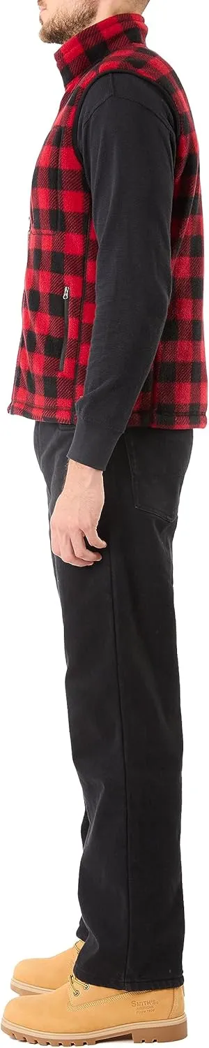 Smith's Workwear Men's Sherpa-Lined Plaid Micro Polarfleece Vest with Zip Pockets
